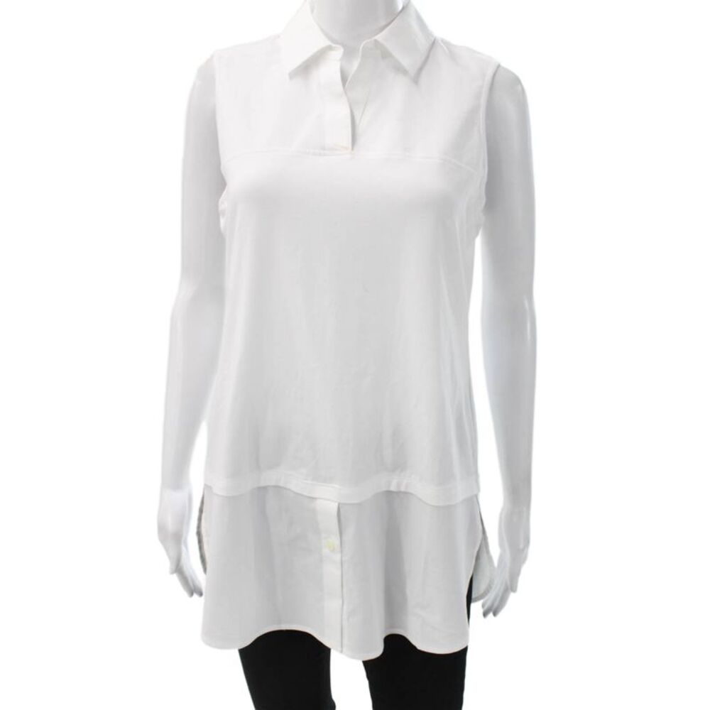 Hinson Wu Women Tunic Collared Sleeveless Cotton White Size S
